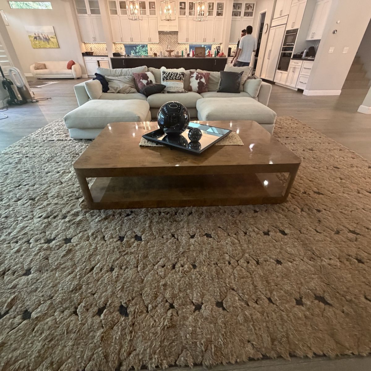 Restoration Hardware Belmont Burl Coffee Table - Art Deco, Waterfall, High-Gloss, 67"W x 45"D x 15"H