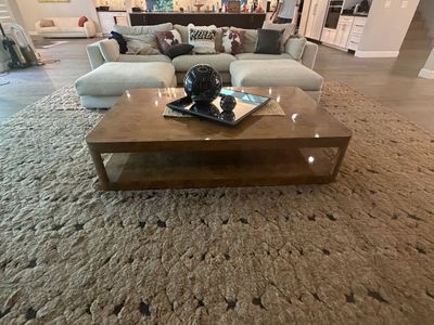 Restoration Hardware Belmont Burl Coffee Table - Art Deco, Waterfall, High-Gloss, 67"W x 45"D x 15"H