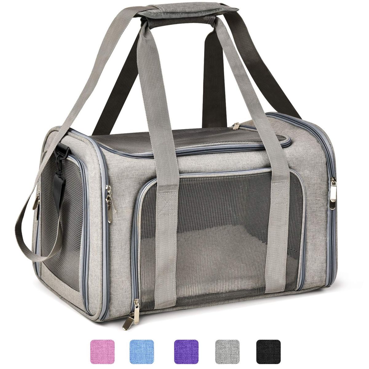 Portable Pet Carrier for Cats & Small Dogs - Airline Approved, Soft-Sided, Gray