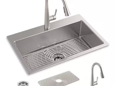 KHOLER Cursiva 18-Gauge Stainless Steel 33 in. Single Bowl Drop-In Kitchen Sink with Faucet