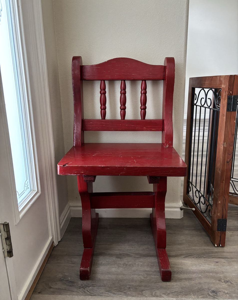 Red Wooden Decorative Accent Chair Rustic Distressed Finish