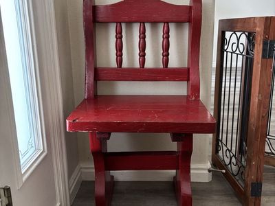 Red Wooden Decorative Accent Chair Rustic Distressed Finish