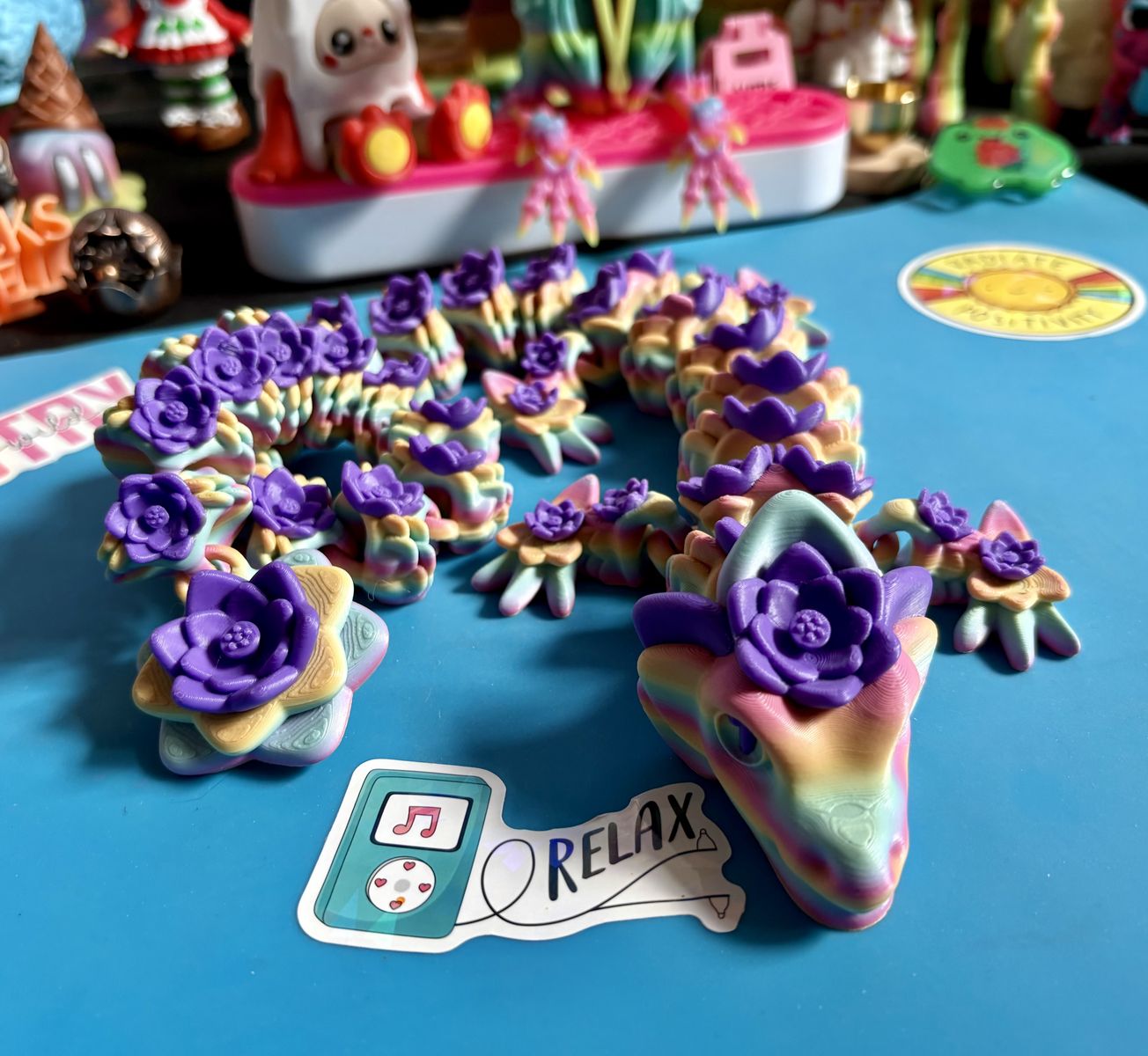 3D Printed Print Printing Rainbow Flower Lotus Pastel DRAGON ADHD AUTISM Fidget Fidgets Toy Toys Dragon