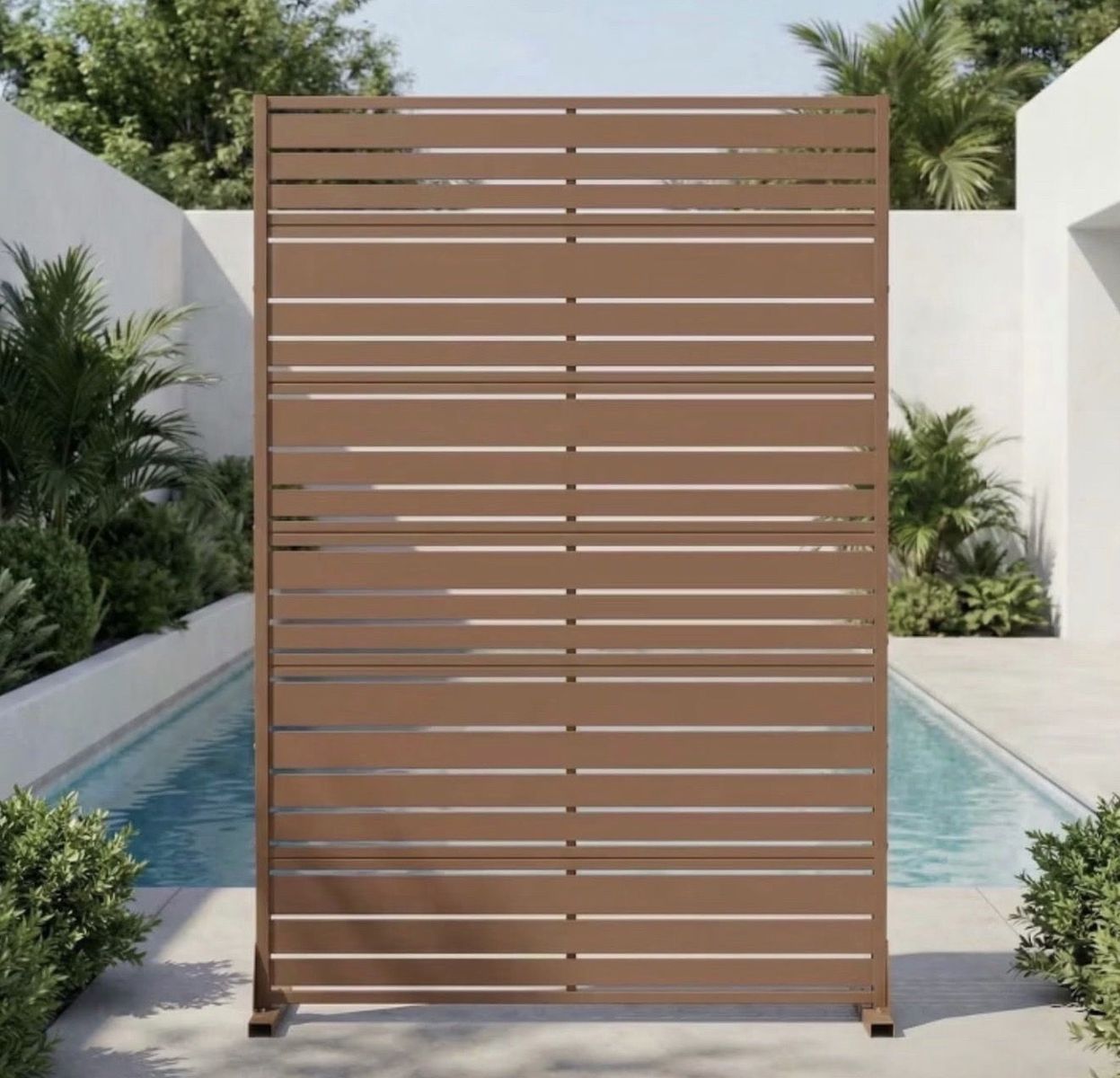 NEW - 72"x47" Galvanized Steel Room Divider, 6-Panel Wide-Narrow Slat Privacy Screen
