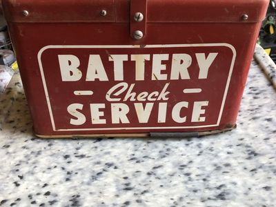 Vintage Red Metal Battery Service Carrying Box Carrying Caddy Container