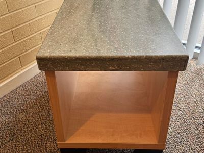 Pair of Maple Wood End Table with Faux Stone Top & Open Storage