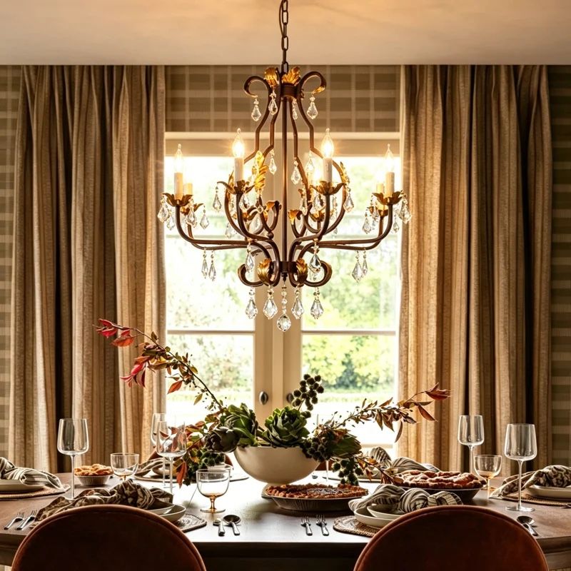 NEW 6-Light Vintage Crystal Chandelier – Antique Gold & Rustic Bronze – Elegant