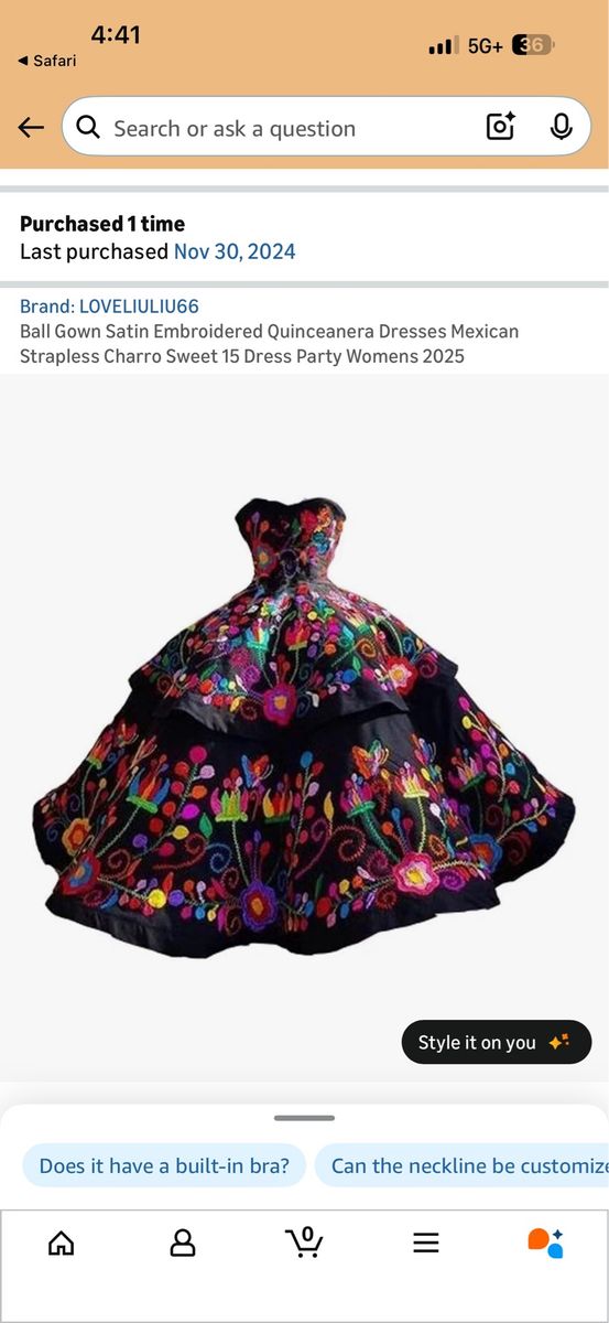 Beautiful Black Floral Quinceanera Dress