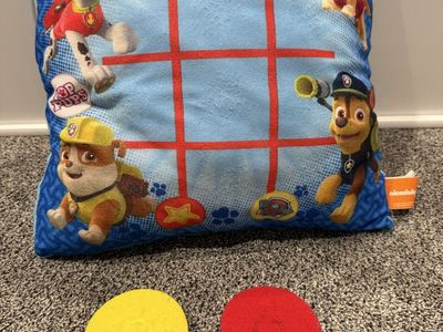 Paw Patrol Tic Tac Toe Pillow with Game Pieces Used Good Condition
