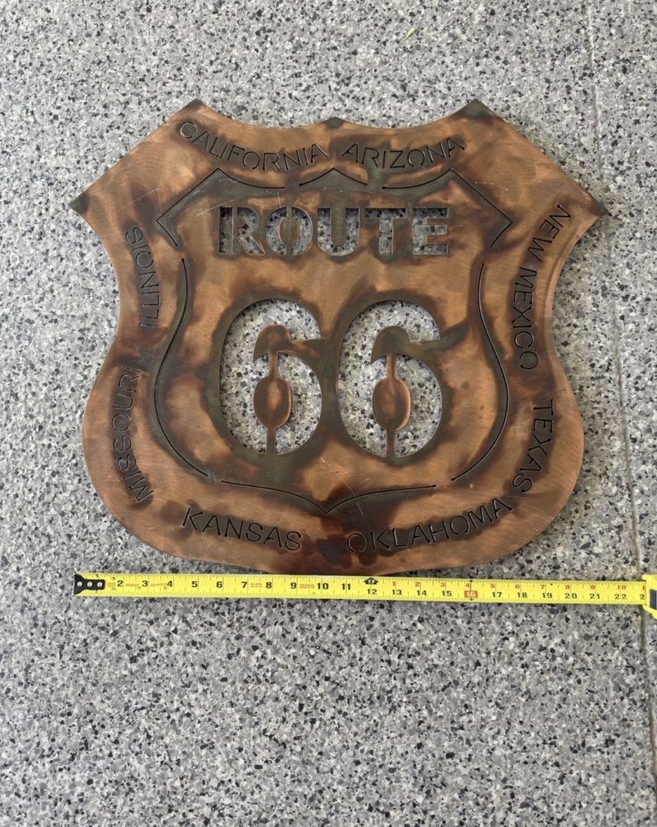 Rustic Metal Route 66 Sign - Wall Decor with State Names, ~12 inch