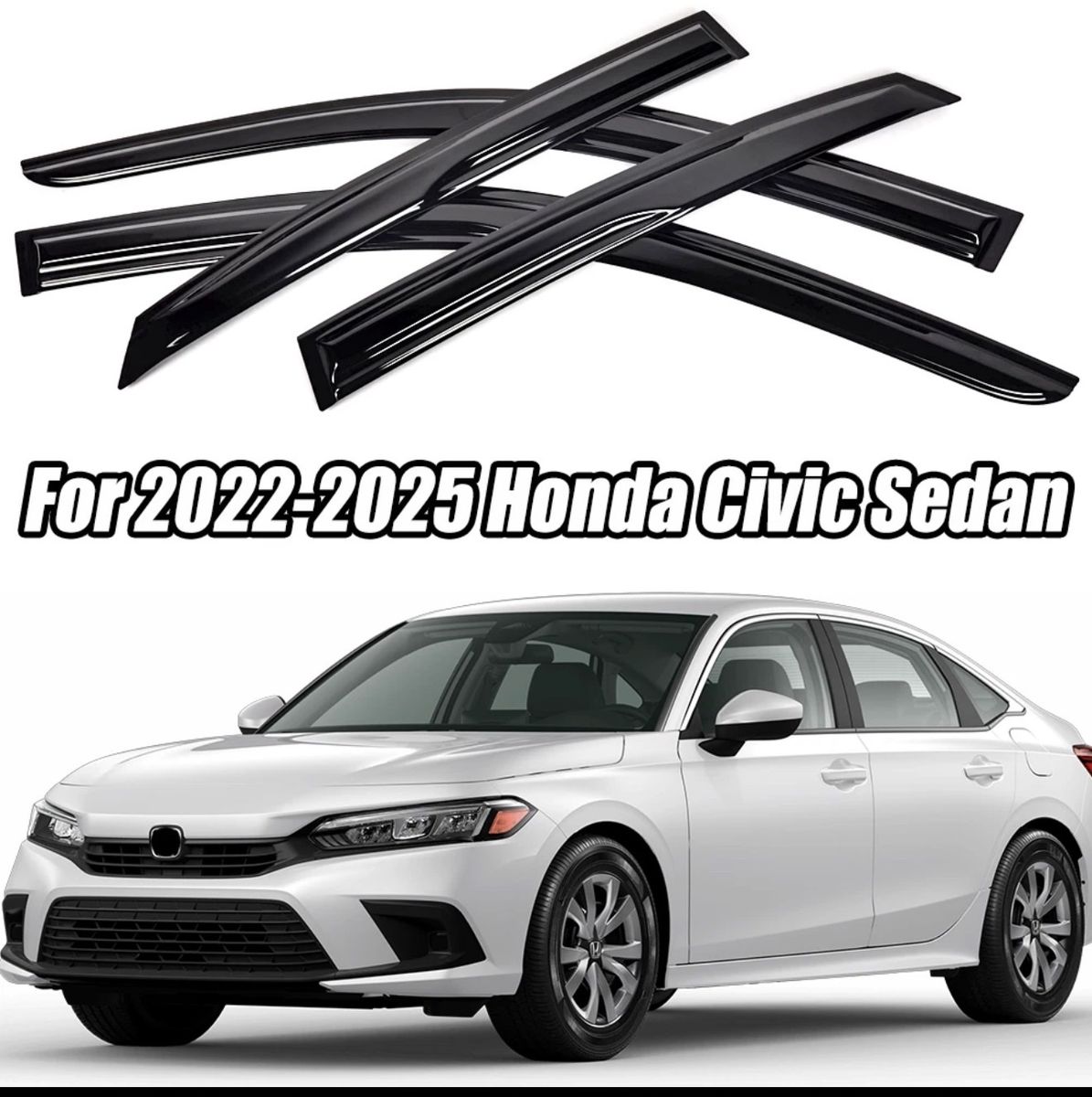 Window Visors for 2022-2025 Honda Civic Sedan - Dark Smoked, Rain Guard Vent Deflector