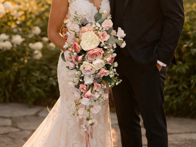 Beautiful Silk Cascade Bouquet and Boutonniere set