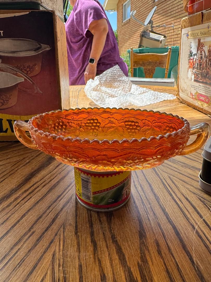 Carnival Glass Marigold Orange Fluted Candy Dish