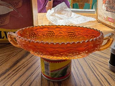 Carnival Glass Marigold Orange Fluted Candy Dish