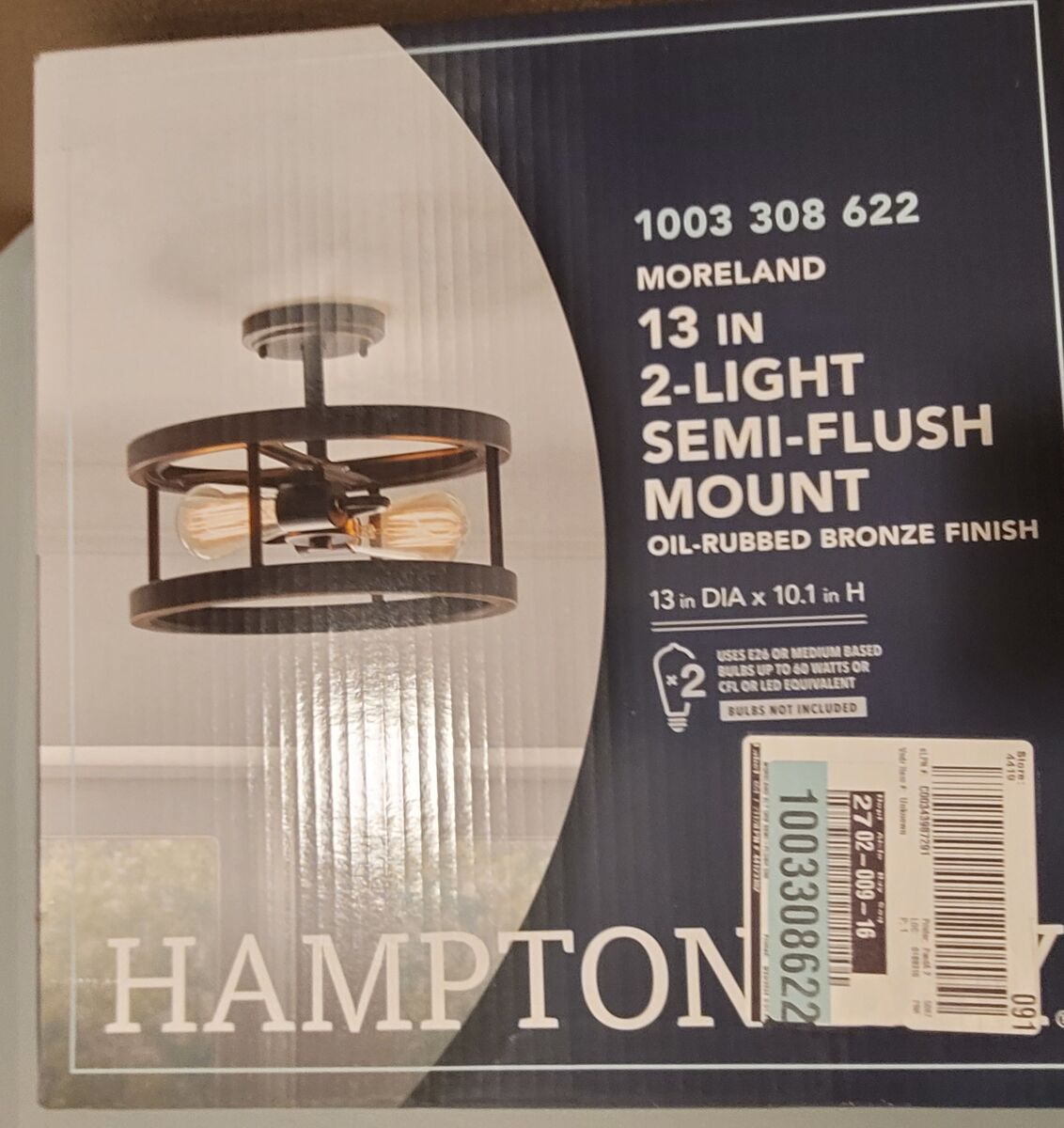 Moreland 13 in. 2-Light Oil-Rubbed Bronze Semi-Flush Mount