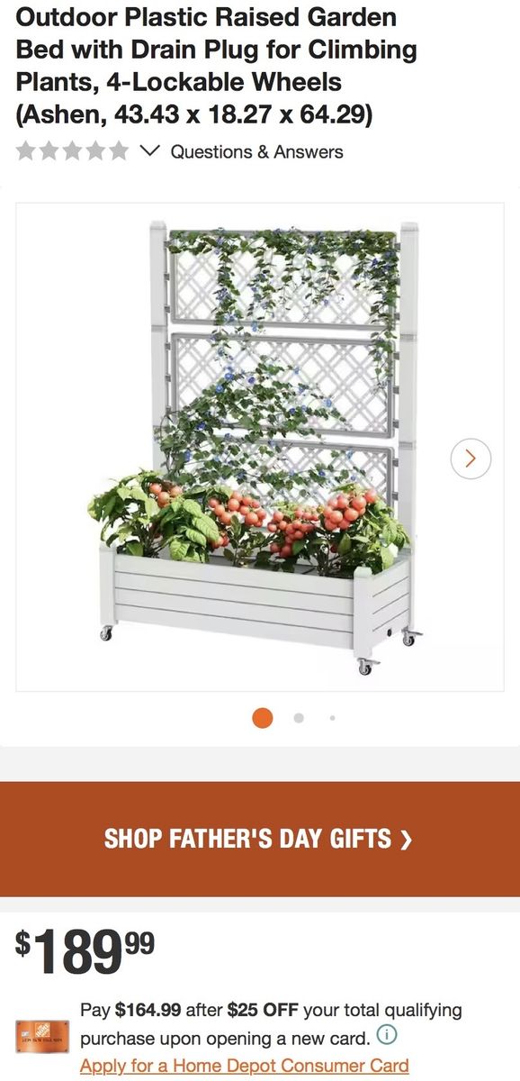 Brand new, in box large Raised Garden Bed with Trellis, Drainage Hole, and Wheels (ashen color)