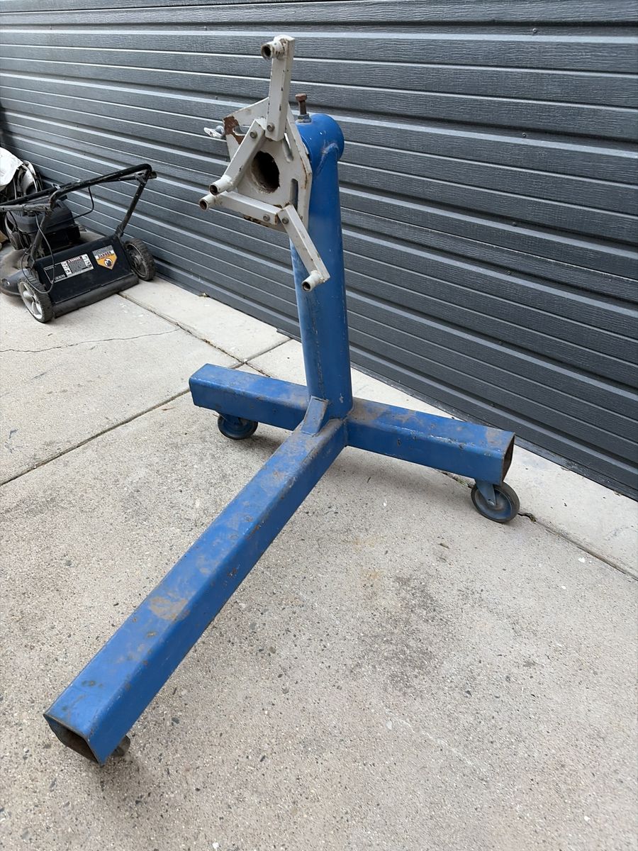 Heavy-Duty Blue Engine Stand with Wheels - Automotive Repair Tool