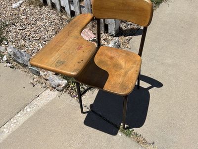 Vintage Wooden School Desk Chair - Classic Student Furniture with Attached Tablet Arm