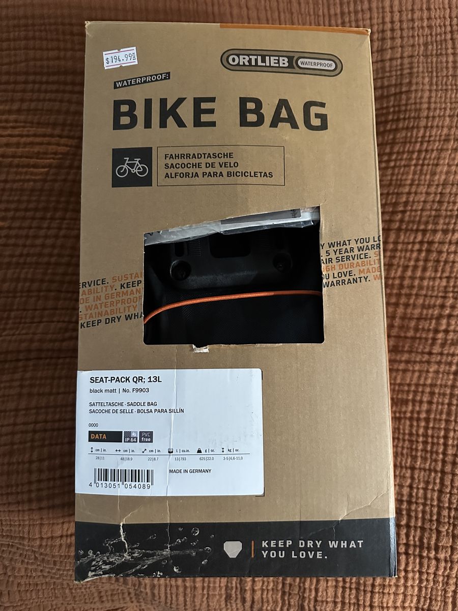 ORTLIEB Seat-Pack QR 13L Waterproof Black Matte Bike Saddle Bag - bikepacking