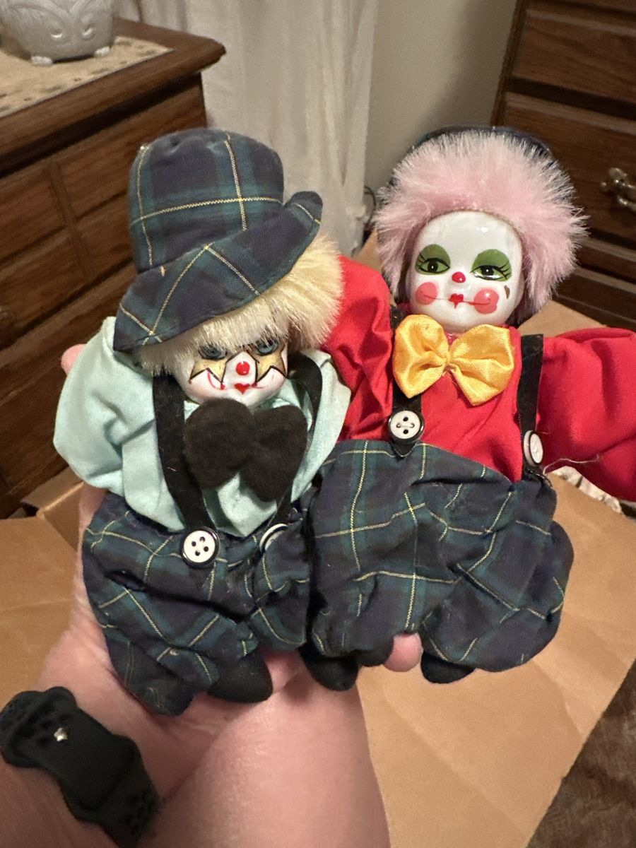 Vintage Porcelain Clown Dolls Set