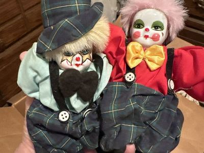 Vintage Porcelain Clown Dolls Set