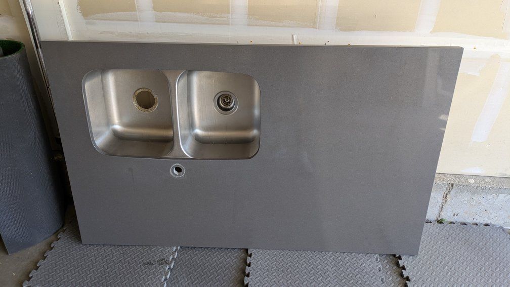 Kitchen Island with Quartz Countertop, Double Sink,