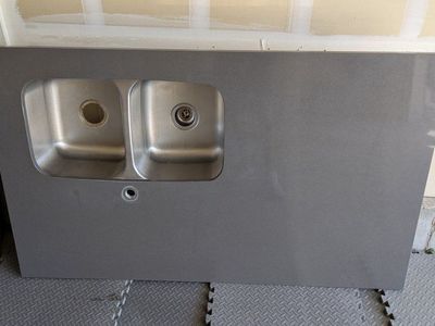 Kitchen Island with Quartz Countertop, Double Sink,
