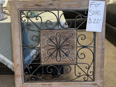 Rustic Farmhouse Decor Wood & Metal Scrollwork Wall Art Square