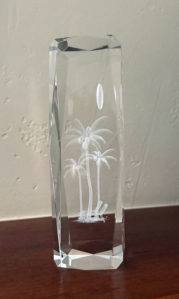 Vintage 3D Laser Etched Palm Tree Crystal Glass Prism
