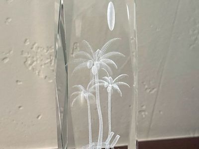 Vintage 3D Laser Etched Palm Tree Crystal Glass Prism