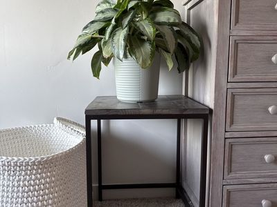 Industrial Style Wood Top End Table / Side Table, Rustic Accent Furniture