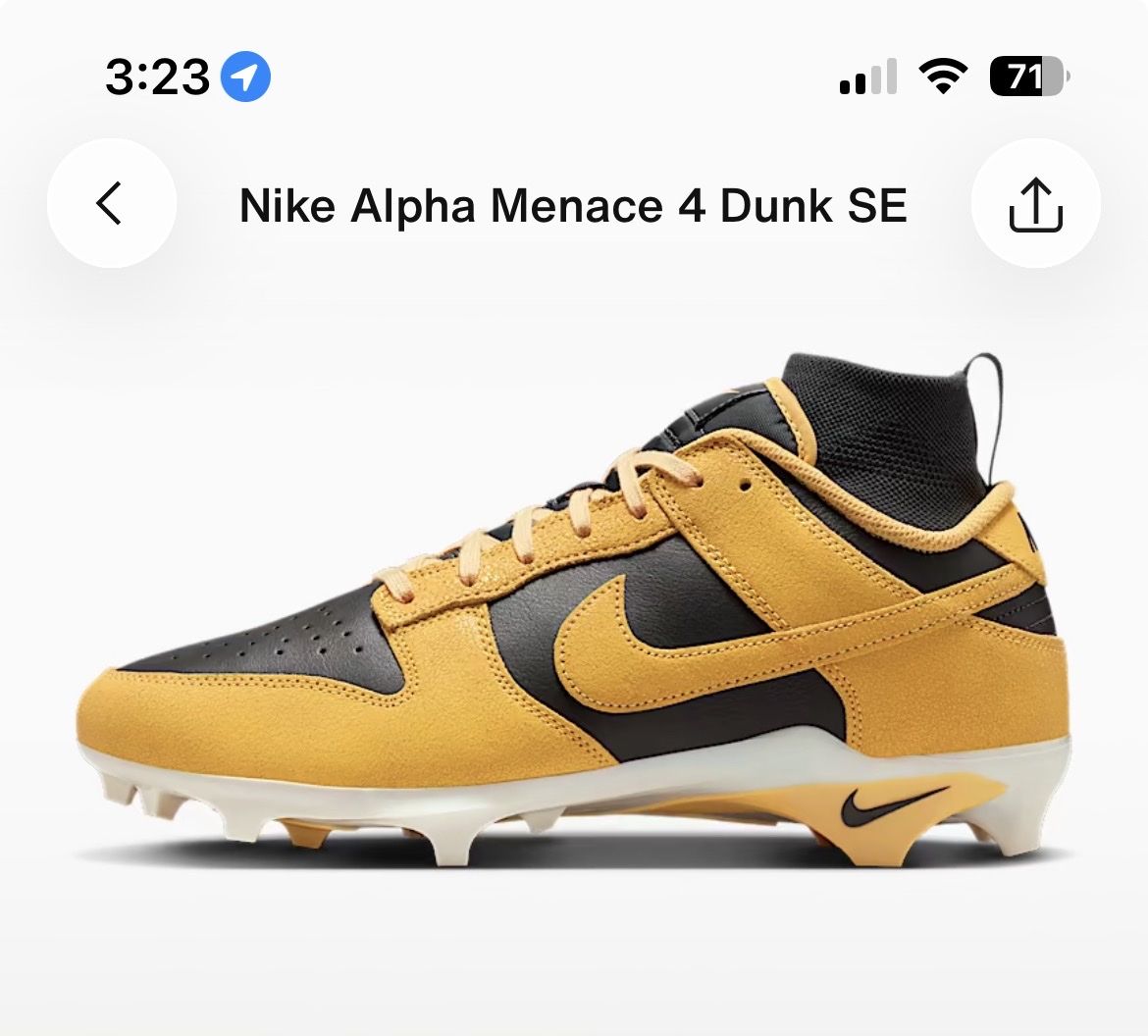 Nike Alpha Menace 4 Dunk SE Men's Football Cleats, Black/Gold, Size 7