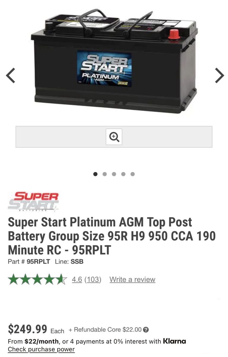 Battery H9 H9 950 CCA 190 Minute RC