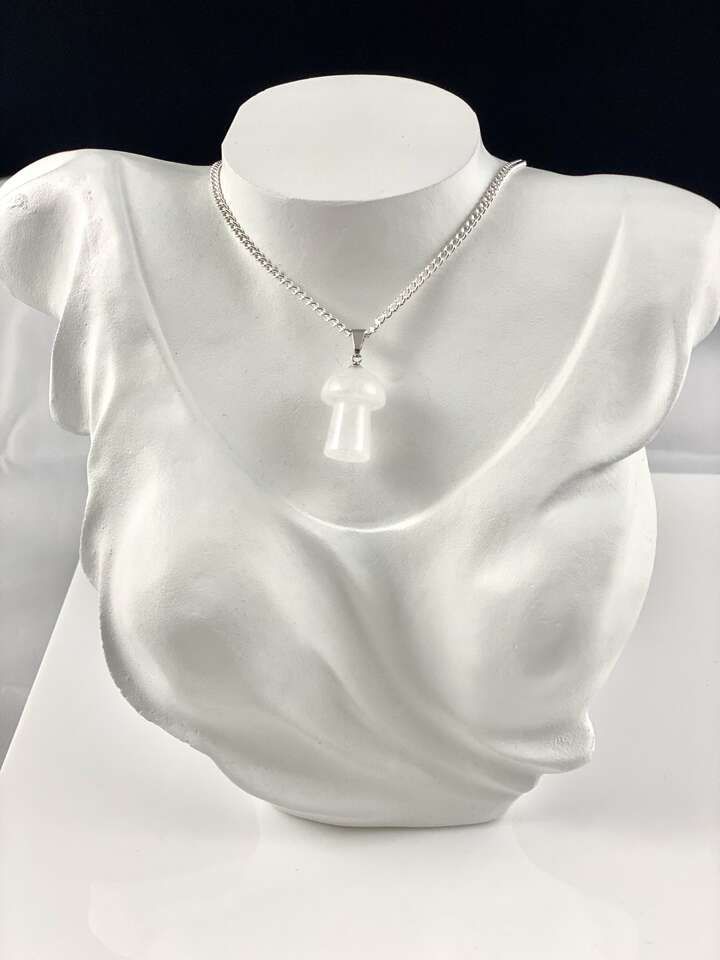 NEW - Mushroom Sculpted Rock Quartz Pendant On A Silver Plated Chain - Hippy Boho  - See Photos