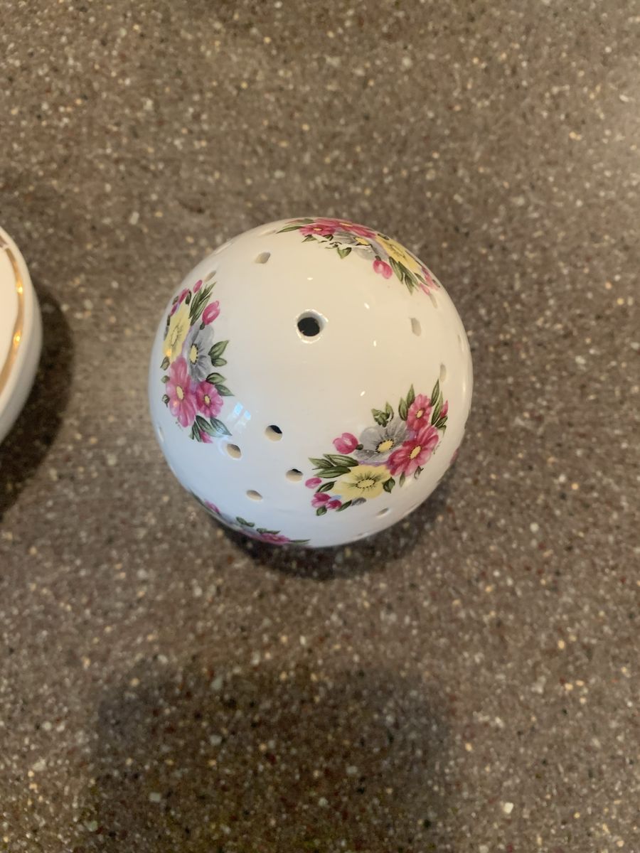 Vintage Ceramic Floral Pierced Pomander Ball / Incense Burner