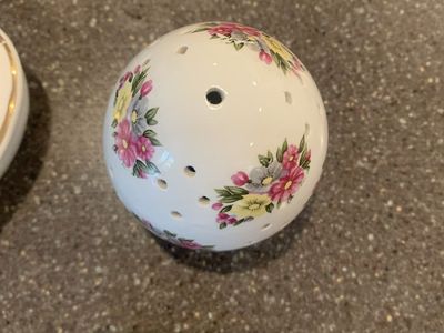 Vintage Ceramic Floral Pierced Pomander Ball / Incense Burner