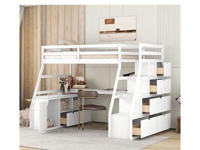 Kids Twin Bed+Shelves+Desk+Mattress