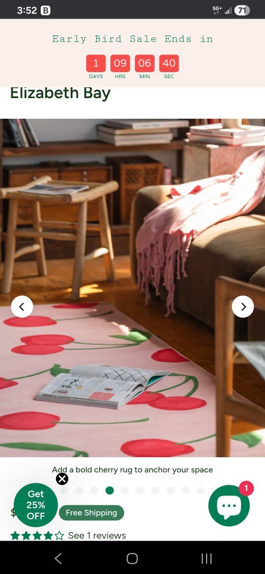 Cute Pink Cherry Rug by Elizabeth Bay Large rug