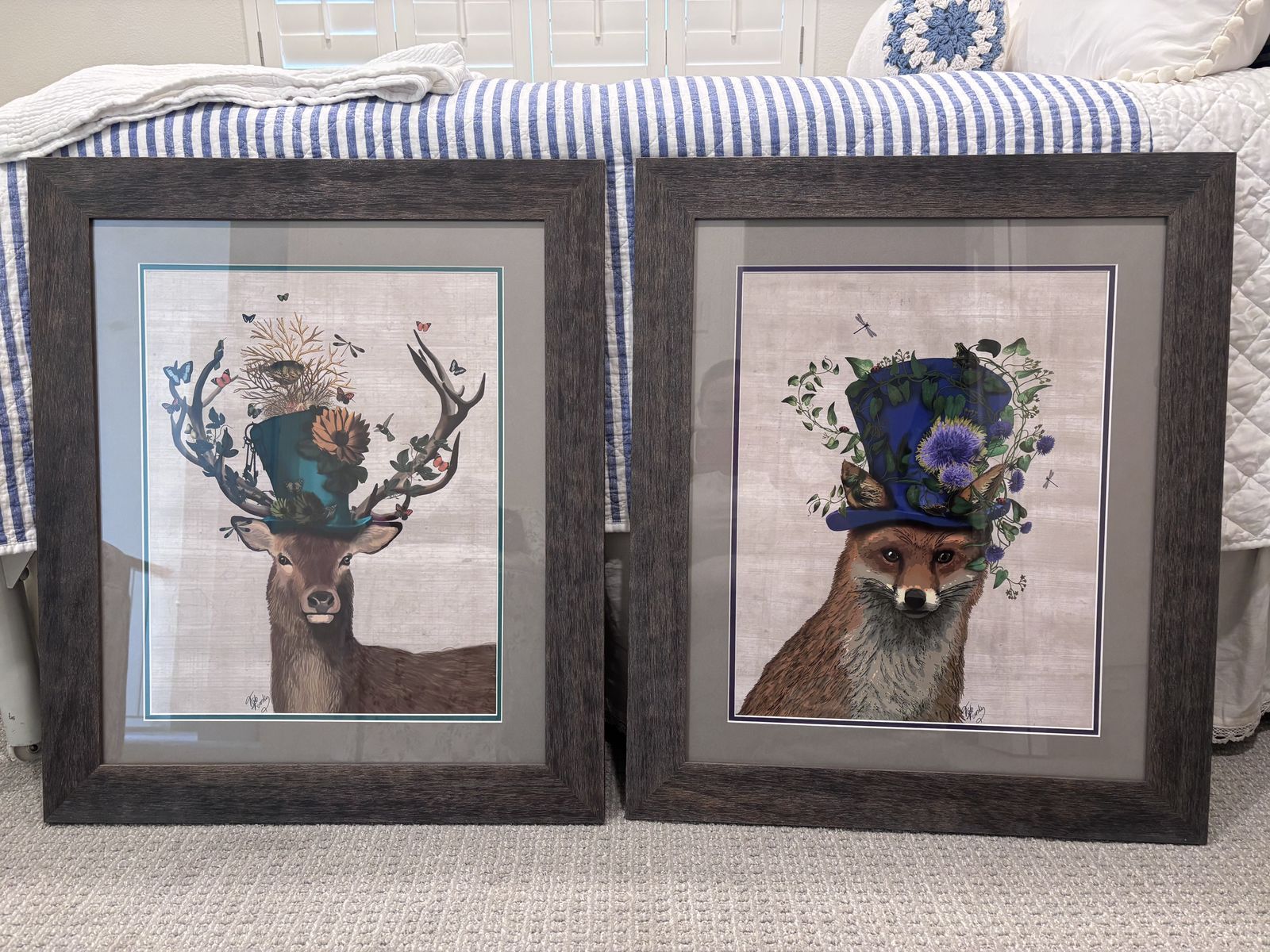 Deer & Fox Framed Art Prints - Set of 2,  professionally framed