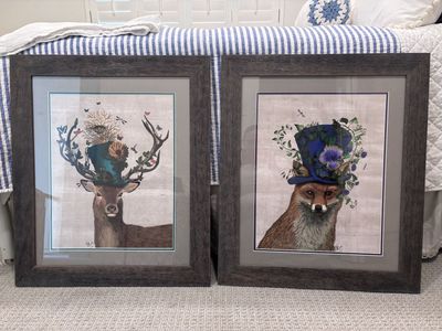 Deer & Fox Framed Art Prints - Set of 2, professionally framed
