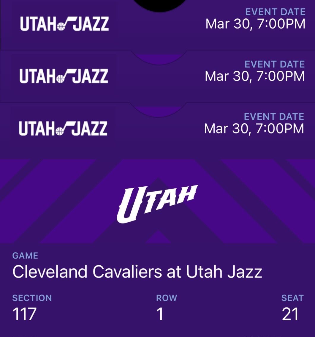Row 1 3 tickets Cleveland Cavaliers v Utah Jazz