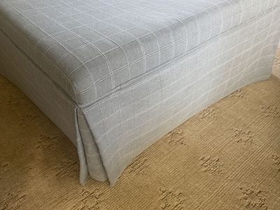 Brand new custom Upholstered Square Ottoman Footstool - Light Grey Windowpane Pattern with Skirt
