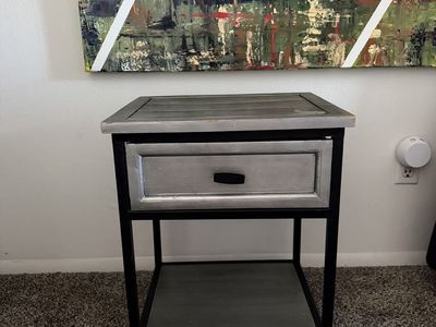 Rustic Gray & Black Nightstand Side End Table with Drawer and Shelf