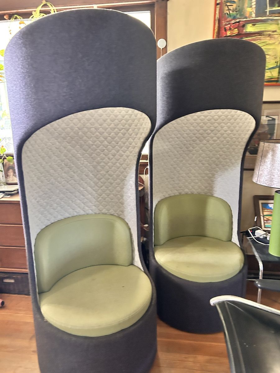 Set of two Boss Cega Acoustic Chairs Green and Gray retail for over $2000 each.  Prefect for Coffee Shop or Office