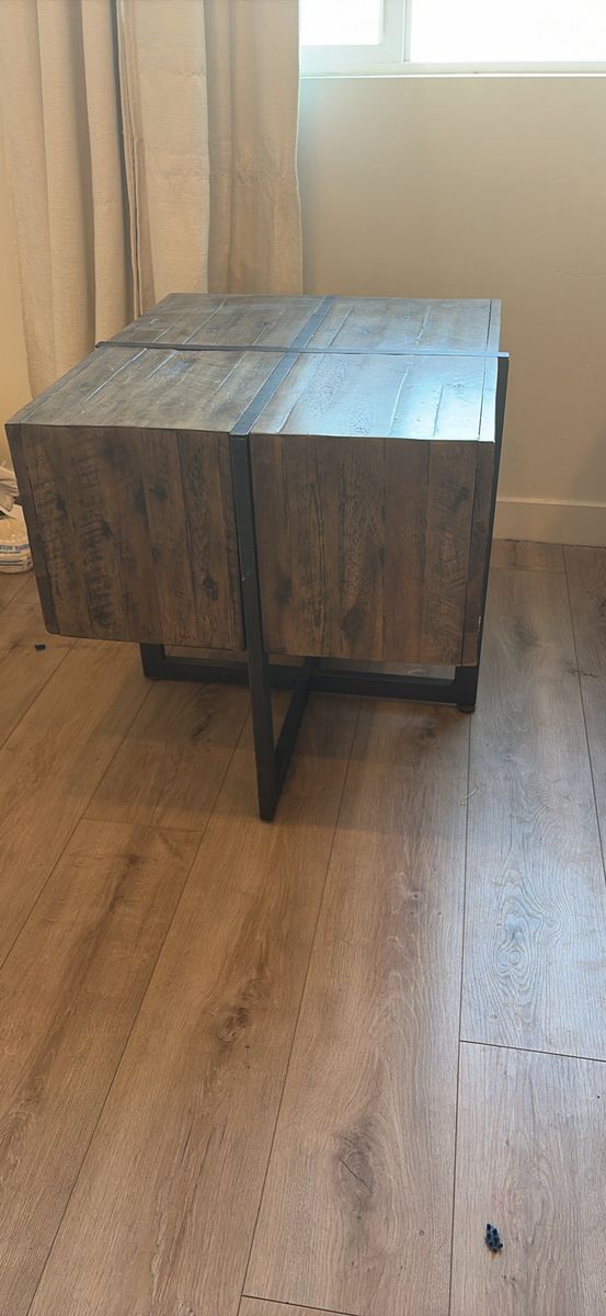 Rustic Industrial Wood and Metal Square Side Table / End Table