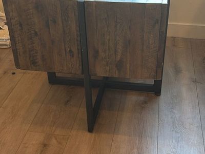 Rustic Industrial Wood and Metal Square Side Table / End Table