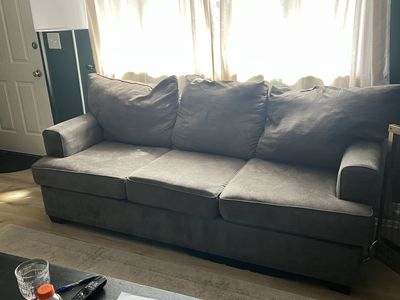 Gray Couch Set with Loveseat and Three-Seat Sofa