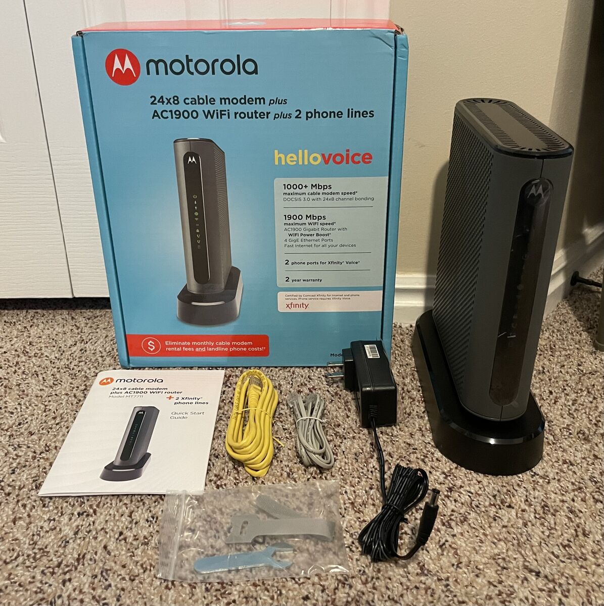 Motorola MT7711 (24X8) Cable Modem-Two Phone Ports Router, DOCSIS 3.0 Modem, AC1900 Dual Band Wi-Fi Gigabit Router