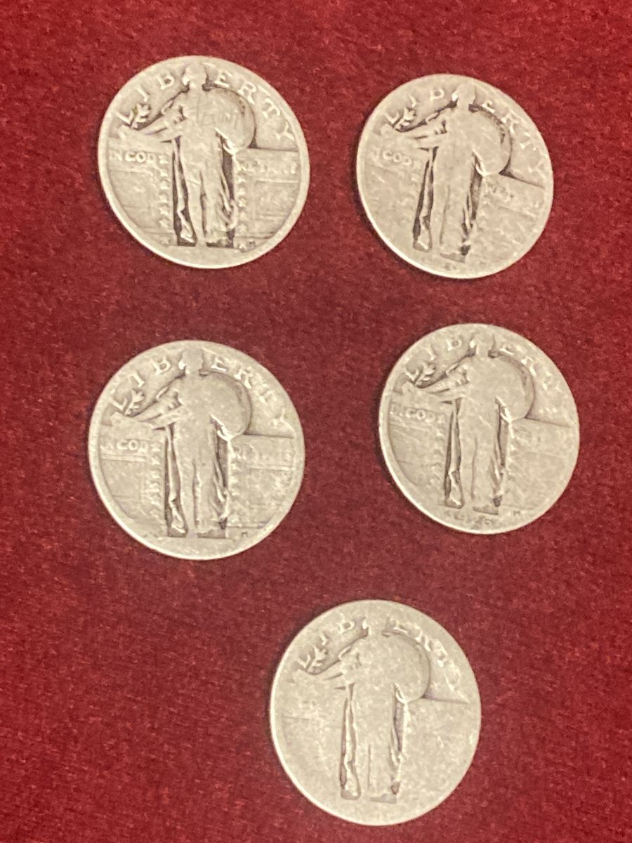 5 Vintage United States Standing Liberty Silver Quarters