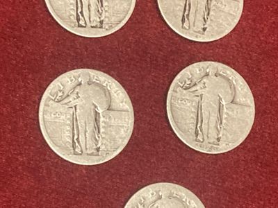 5 Vintage United States Standing Liberty Silver Quarters